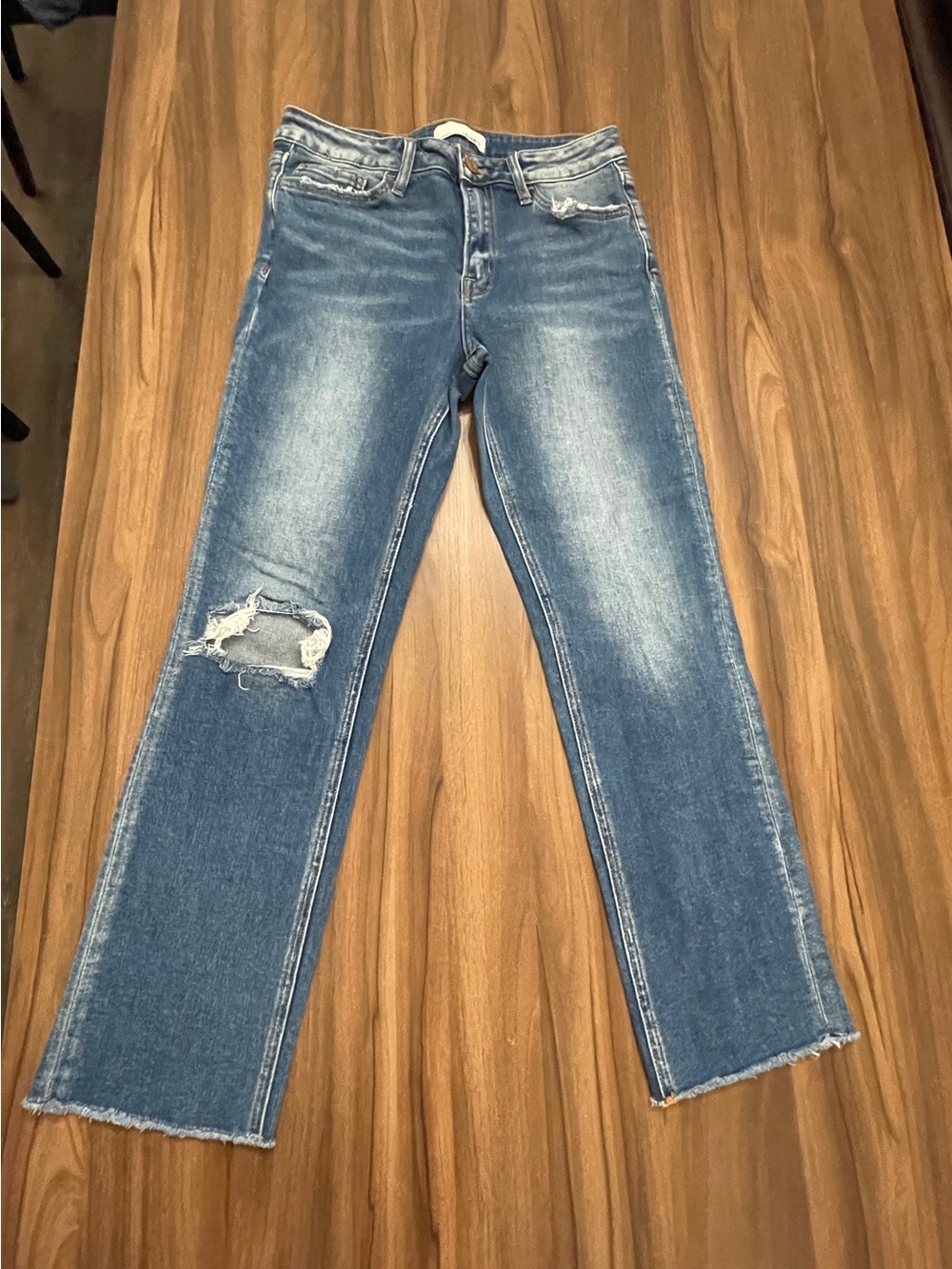 Vervet Mid Rise Distressed Hem Straight Dark Wash Jeans 28